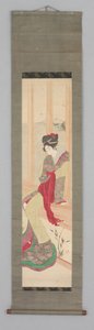 Femme sur un siège de fenêtre (Kakemono) - Japanese School