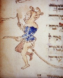 Un bouffon de cour. Manuscrit juif du 13ème siècle. Biblioteca Palatina, Parme