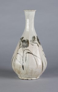 Vase avec chrysanthème et motif de maison, dynastie Choson