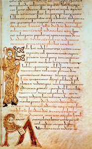 Saint Matthieu ; lettre M (tête du lion de Saint Marc)