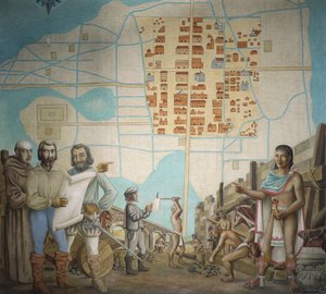 Trois hommes debout dans une construction, Mexico, Mexique