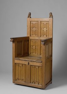 Fauteuil avec base en forme de boîte, décoré de panneau de lettres et de lions portant un bouclier - School Netherlandish