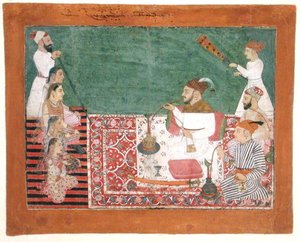 Rajah Deep Chand et ses amis fumant une chicha, Bijapur, vers 1760