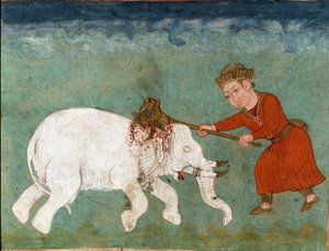 Art islamique : Rostam (ou Rustam) héros mythique et fils de Zal tue l