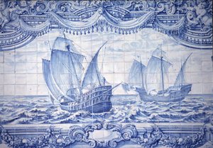 Caravelles aux 15ème-17ème siècles, azulejos, autour de Lisbonne, Portugal.