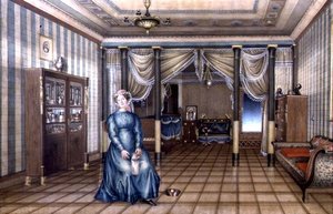 Une célibataire dans un intérieur de salon néoclassique, c.1835 - School Russian