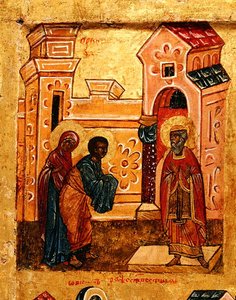 Icône représentant Joachim et Anne visitant le Temple de Jérusalem (détail)