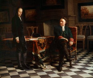 Portrait de Pierre Ier le Grand (1672-1725), tsar russe et son fils Alexis (1690-1718) - School Russian
