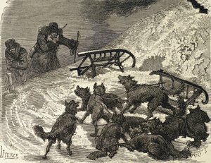 Sibérie. Traîneau renversé, artiste russe (gravure)