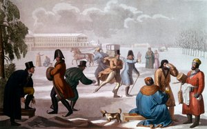 Patineurs à Saint-Pétersbourg. Lithographie, école russe - School Russian