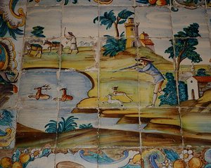 Azulejos représentant un chasseur tirant sur des cerfs