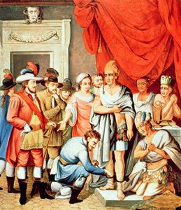 Hernan Cortes ordonne de mettre des chaînes aux chevilles de Montezuma