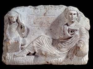 Relief funéraire en calcaire de Taime et sa femme. De Palmyre. 200 ap. J.-C. Paris, Musée du Louvre