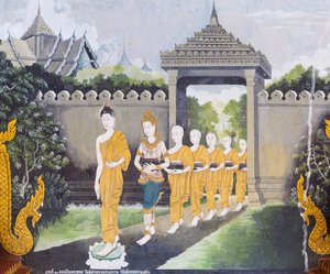 Fresque représentant une scène de la vie de Bouddha, temple Wat Phra That Doi Suthep
