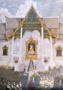 Fresque représentant une scène de la vie de Bouddha, temple Wat Phra That Doi Suthep