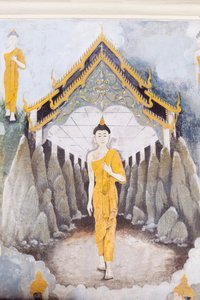 Fresque représentant une scène de la vie de Bouddha, temple Wat Phra That Doi Suthep