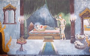 Fresque représentant une scène de la vie de Bouddha, temple Wat Phra That Doi Suthep