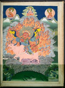 Un des 12 dessins représentant des divinités tibétaines par un artiste tibétain, probablement à Lhassa, vers 1800