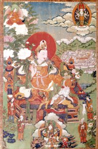 Roi du Tibet Sung-Tsen-Gampo du 7e siècle. Thangka tibétain, Musée Guimet, Paris