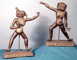 Deux figures de Dakinis (bronze) - School Tibetan