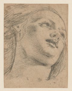 Étude de tête féminine regardant vers la droite (recto); Étude de deux figures soutenant un objet (verso) - School of Guido Reni