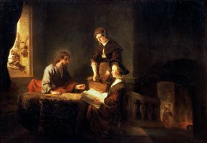 Le Christ dans la maison de Marthe et Marie, 17e siècle - School of Rembrandt van Rijn