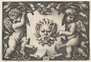 Un masque sur un écu soutenu par deux génies, 1544 - Sebald Beham