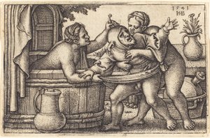 Clown et deux femmes se baignant - Sebald Beham