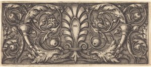 Ornement avec deux dauphins grotesques