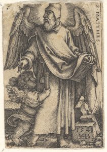 Planche 1 : Saint Matthieu avec la tête tournée en profil vers la gauche, un chérubin en bas à gauche, 1541 - Sebald Beham