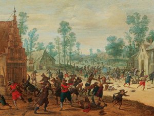 Soldats Combattants dans un Village, vers 1630