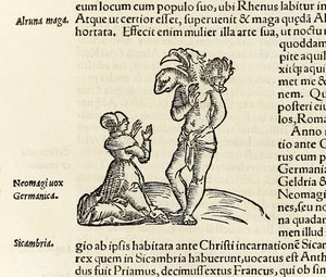 Une sorcière invoque un démon à trois têtes, de l