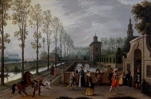 Une compagnie élégante se promenant devant un palais - Sebastian Vrancx