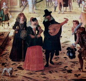 Paysage avec la Villa Médicis à Rome, Italie (détail) Promeneurs élégants et musiciens dans le parc - Peinture de Sebastian Vrancx (1573-1647) 17ème siècle Naples Museo Nazionale di Capodimonte