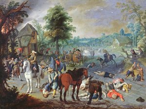Scène de pillage dans un village