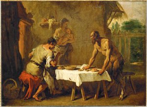Le satyre et le paysan, une fable ésopienne ... - Sebastiano (attr. to) Ricci