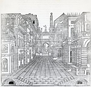 Scène magique, design de scène théâtrale par Sebastiano Serlio