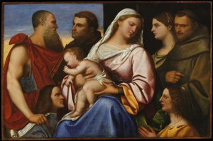 Madone et enfant avec saints et donateurs, vers 1485-1547 (huile sur bois)