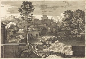 Paysage avec deux personnages sur un pont - Sébastien Bourdon