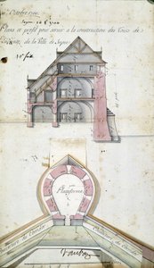 Plan et coupe des tours de la ville de Seyne, par Vauban
