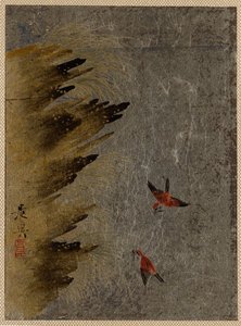Oiseaux et rochers saillants - Shibata Zeshin