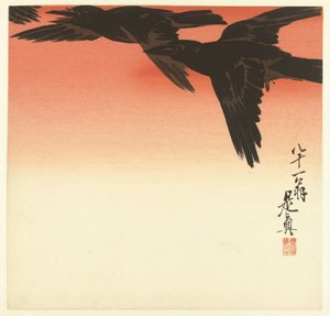 Corbeaux contre un ciel rouge