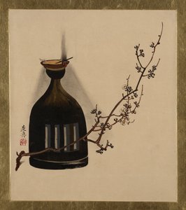 Peintures laquées de divers sujets : Branche de prunier avec lampe à huile