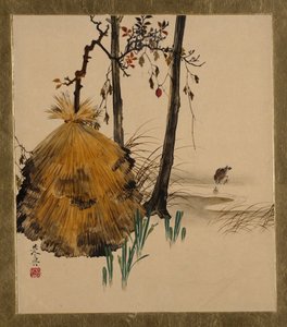 Peintures Laquées de Divers Sujets: Abri de Neige pour un Arbre avec Moineau - Shibata Zeshin