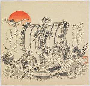 Les sept dieux de la bonne fortune dans « Treasure Ship » - Shibata Zeshin