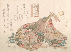 Biwa avec couverture en brocart, de la série Instruments de musique, probablement 1808