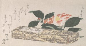 Fleur de camélia et Yokan une sorte de gelée de haricots enveloppée dans une peau de bambou - Shinsai