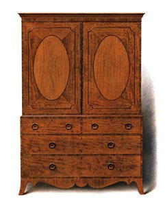 Presse à vêtements en acajou et bois de satin, 1908