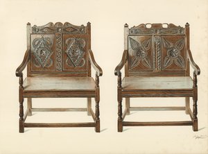 Chaises doubles en chêne (gallois), propriété de H Clarence Whaite - Shirley Charles Llewellyn Slocombe