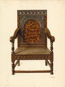 Chaise incrustée de chêne, propriété de Miss Dorothy Chune Fletcher - Shirley Charles Llewellyn Slocombe